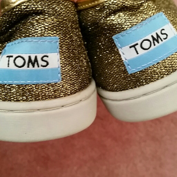 Toms youth gold sequin glitter flat shoes 3 - Picture 4 of 4